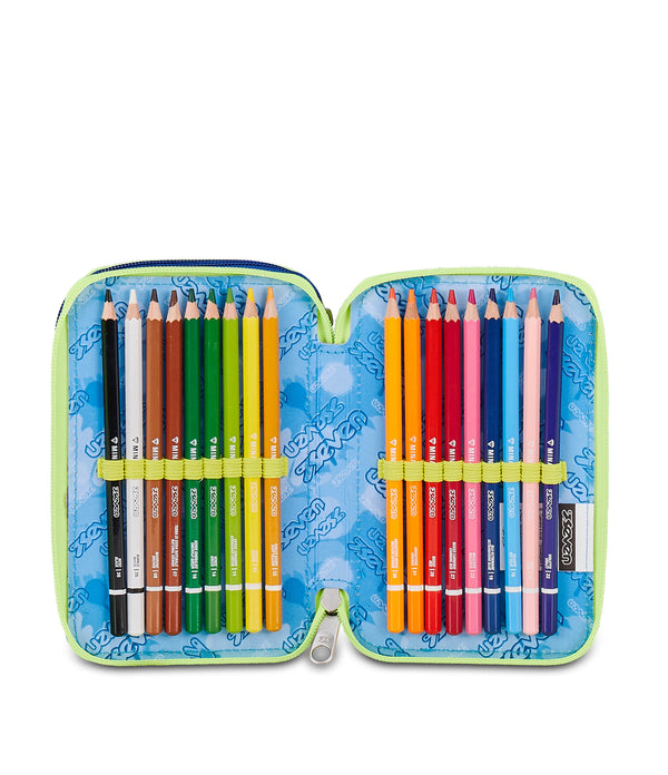 Astuccio Seven 3 Zip Blu Fusion completo scuola.