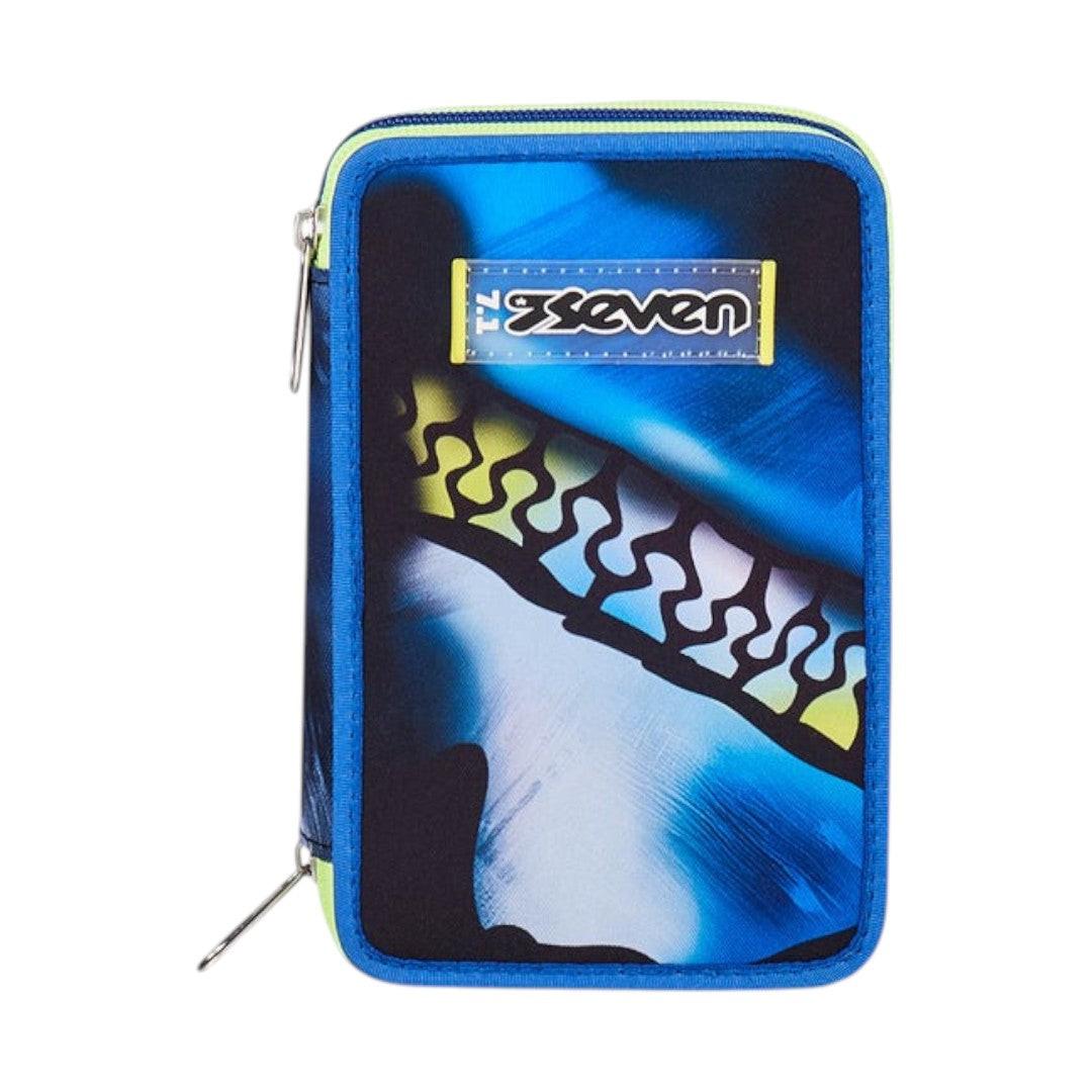 Astuccio Seven 3 Zip Blu Fusion completo scuola.