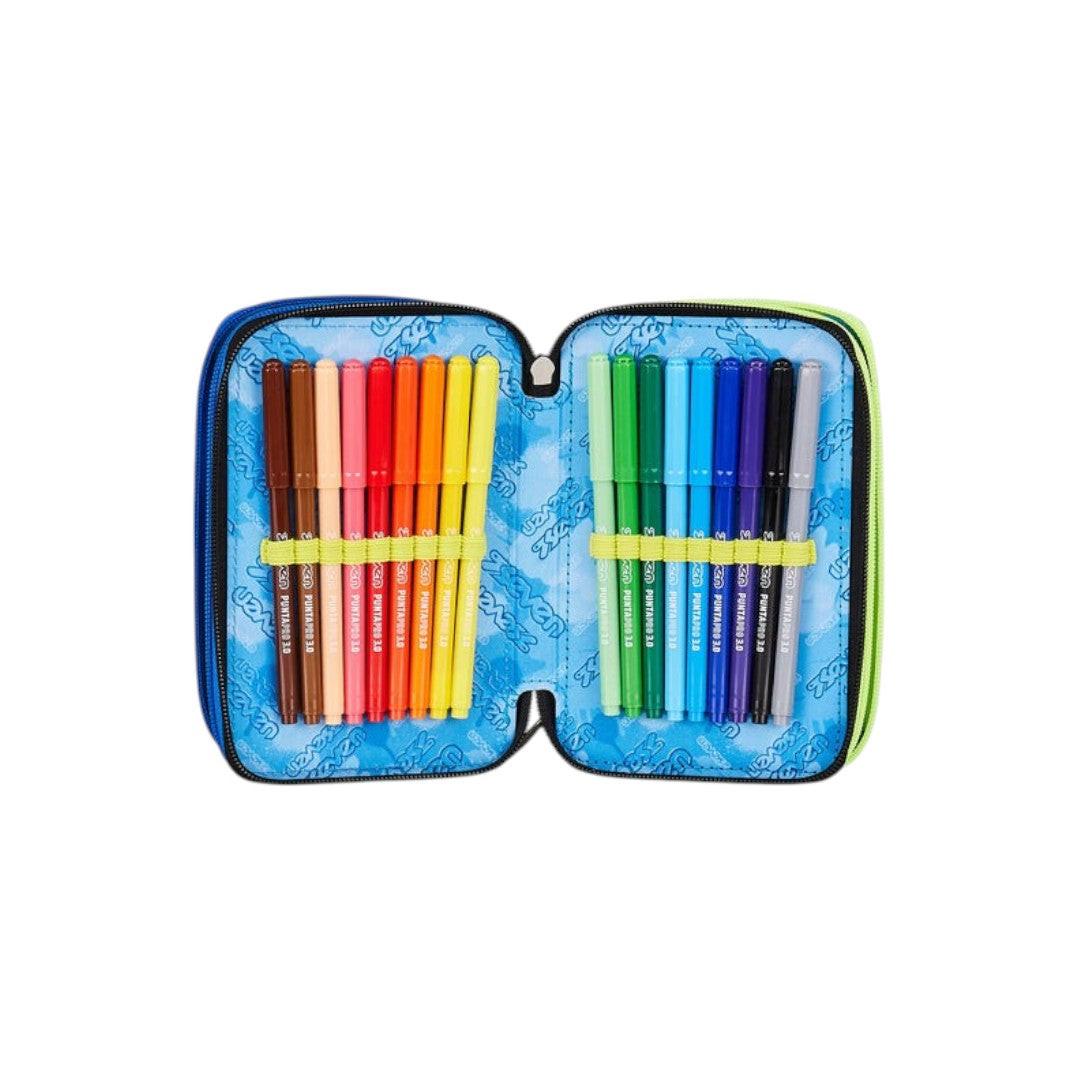 Astuccio Seven 3 Zip Buzzy Note Boy completo scuola.