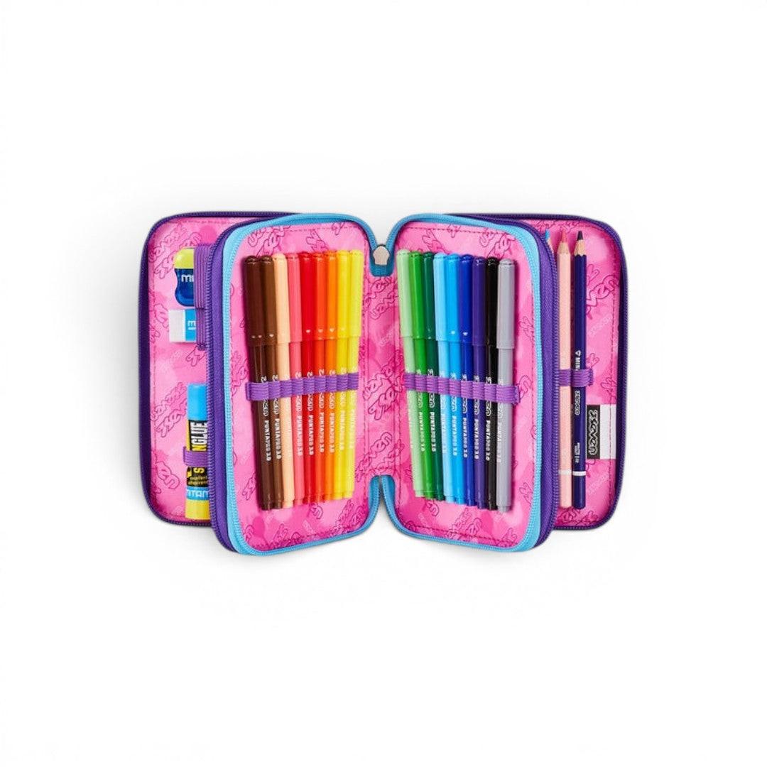 Astuccio Seven 3 Zip Pink Fusion completo scuola
