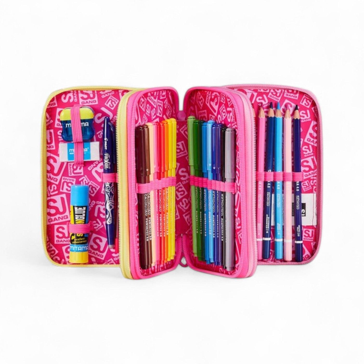 Astuccio scuola Seven SJ 3 zip Joyful Pins Girl.