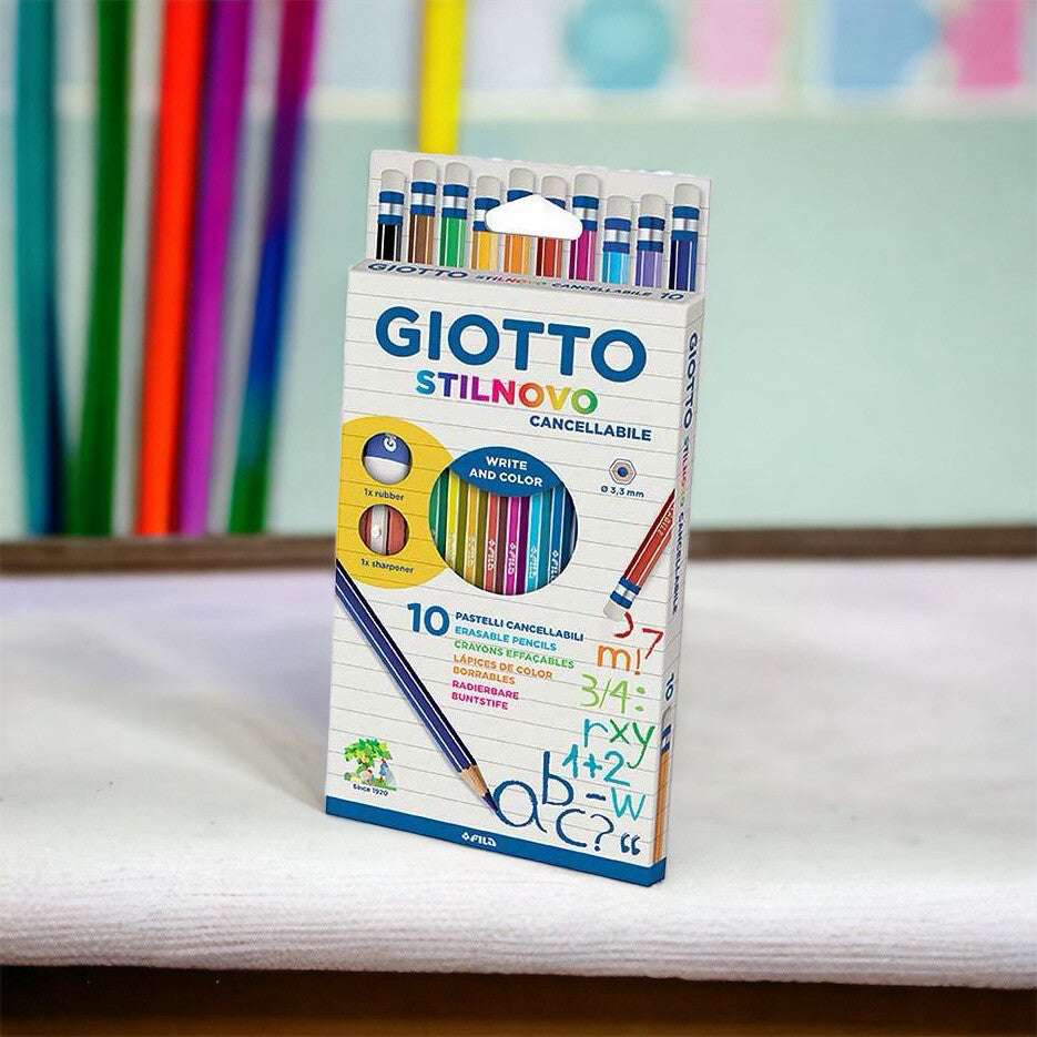 Giotto Pastelli Stilnovo Cancellabili - Confezione da 12 Colori Vivaci - Quiscuola