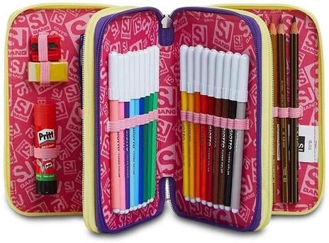 Astuccio 3 Zip SJ Gang Seven Multicolor Girl - Completo di Accessori - Quiscuola