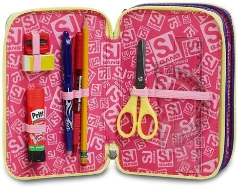 Astuccio 3 Zip SJ Gang Seven Multicolor Girl - Completo di Accessori - Quiscuola