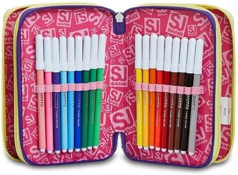 Astuccio 3 Zip SJ Gang Seven Multicolor Girl - Completo di Accessori - Quiscuola