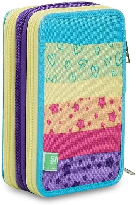 Astuccio 3 Zip SJ Gang Seven Multicolor Girl - Completo di Accessori - Quiscuola