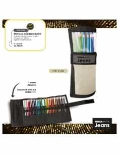 Rotolo con 24 pastelli e una matita Tinta Unita Jeans laminati Champagne