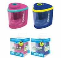 Temperino MITAMA elettrico e manuale con kit lame disponibile in blu e giallo o rosa e celeste