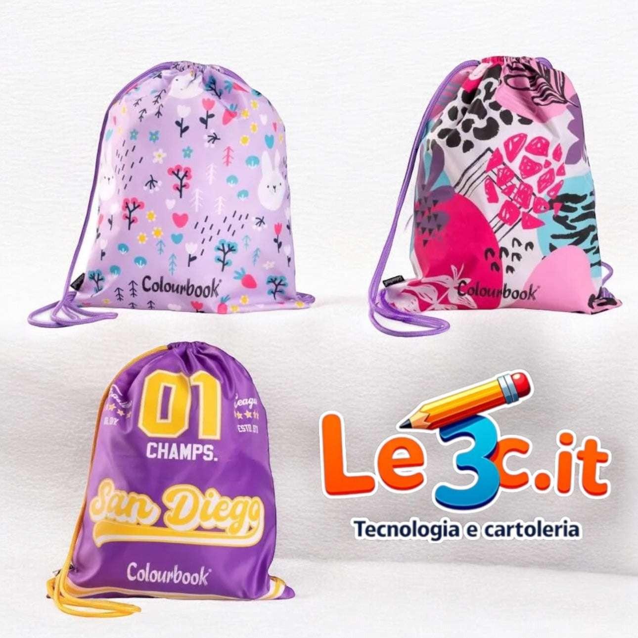 Borsa a Sacca Colour Bag – 4 Fantasie con Tasca Laterale e Coulisse.