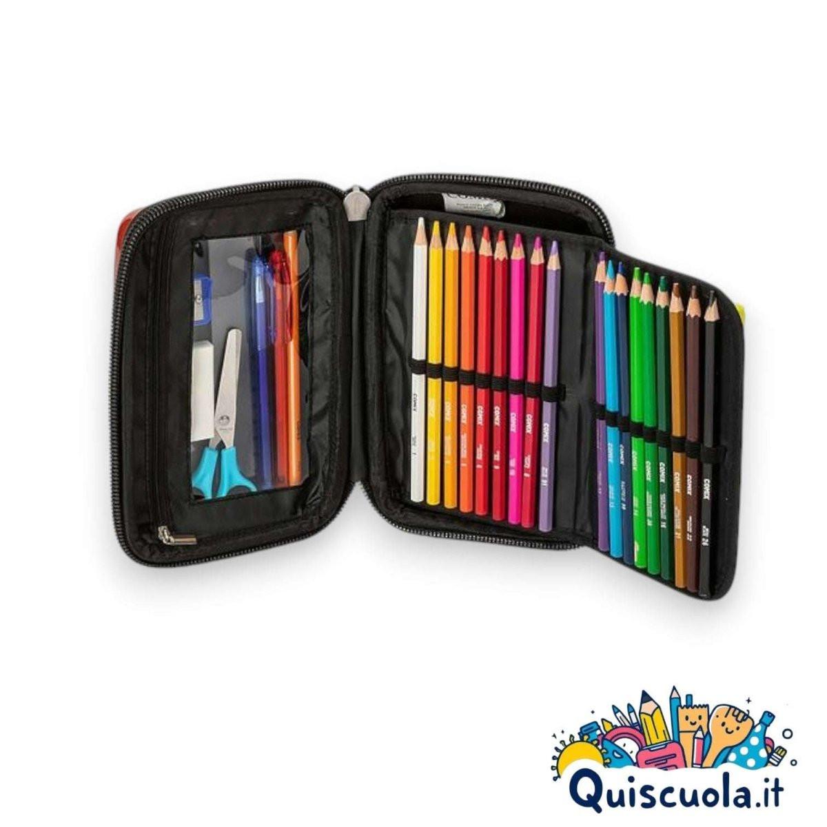 Maxi Astuccio Comix con Guscio Rigido Rosso - Completo di Accessori - Quiscuola