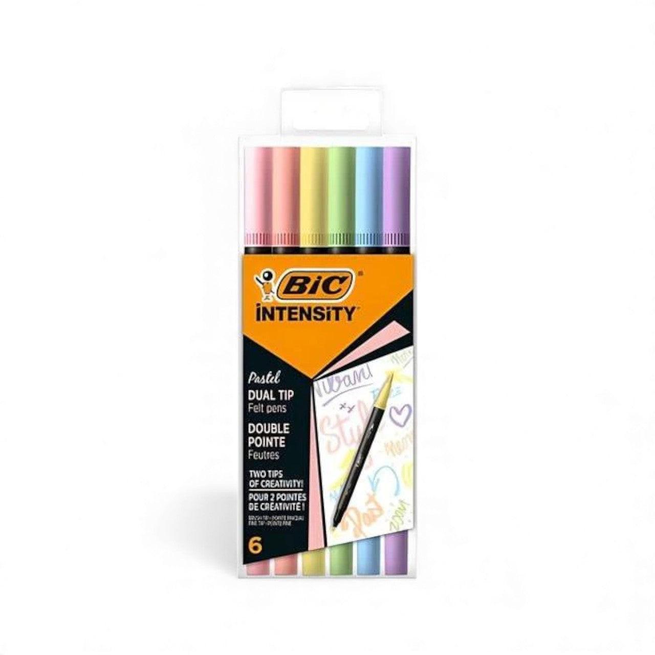 Pennarelli BIC Dual Tip Intensity - Set 6 pezzi con Punta Pennello e Fine.