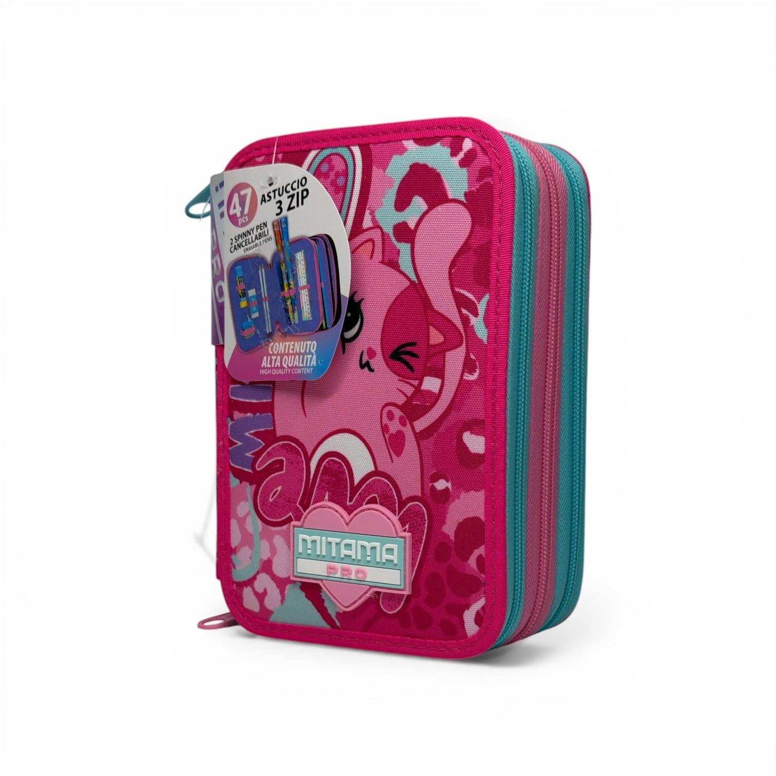 Astuccio scuola Mitama 3 scomparti completo 47 pezzi cutiecat.