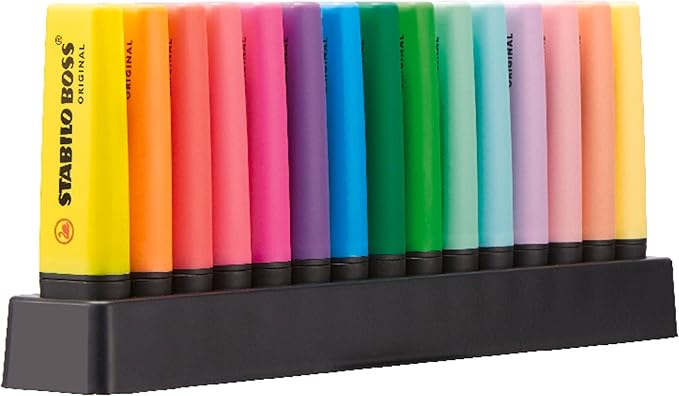 Stabilo BOSS ORIGINAL – Desk Set con 15 Evidenziatori (9 Neon + 6 Pastel) - Quiscuola
