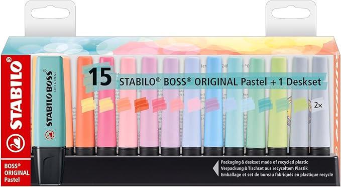 Stabilo BOSS ORIGINAL Pastel – Desk Set con 15 Evidenziatori.