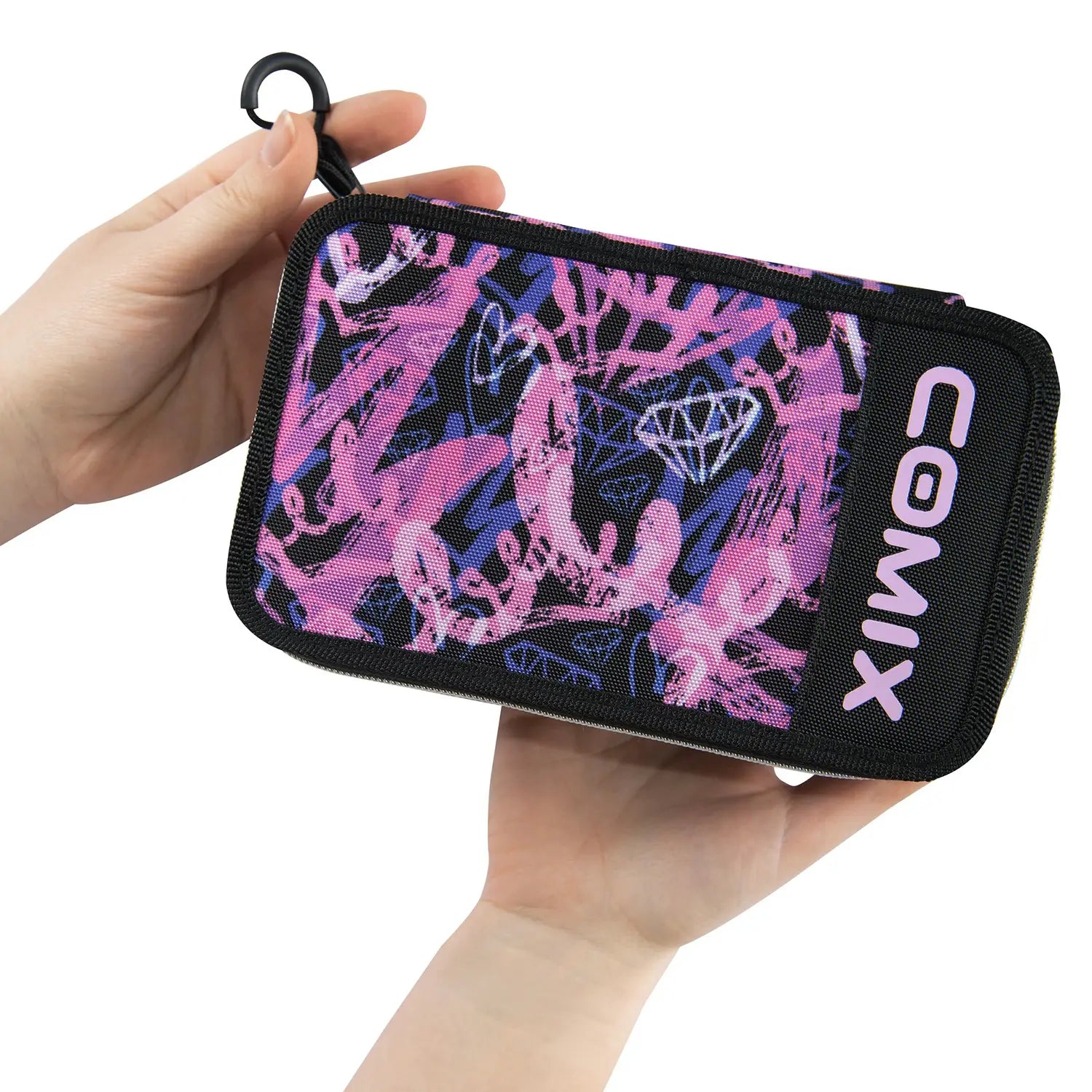 Astuccio scuola Comix 3 zip Princess nero rosa completo.