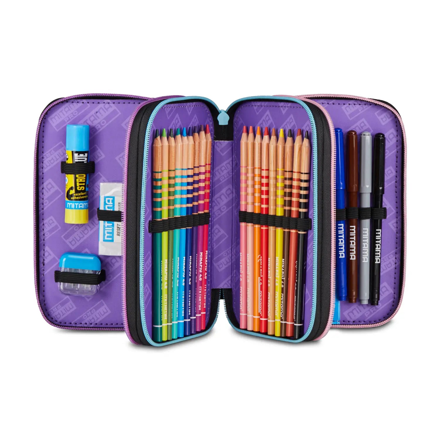 Astuccio scuola Mitama 3 scomparti completo 47 pezzi shinycrew