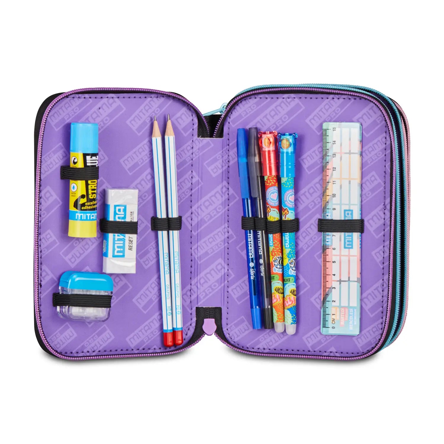 Astuccio scuola Mitama 3 scomparti completo 47 pezzi shinycrew