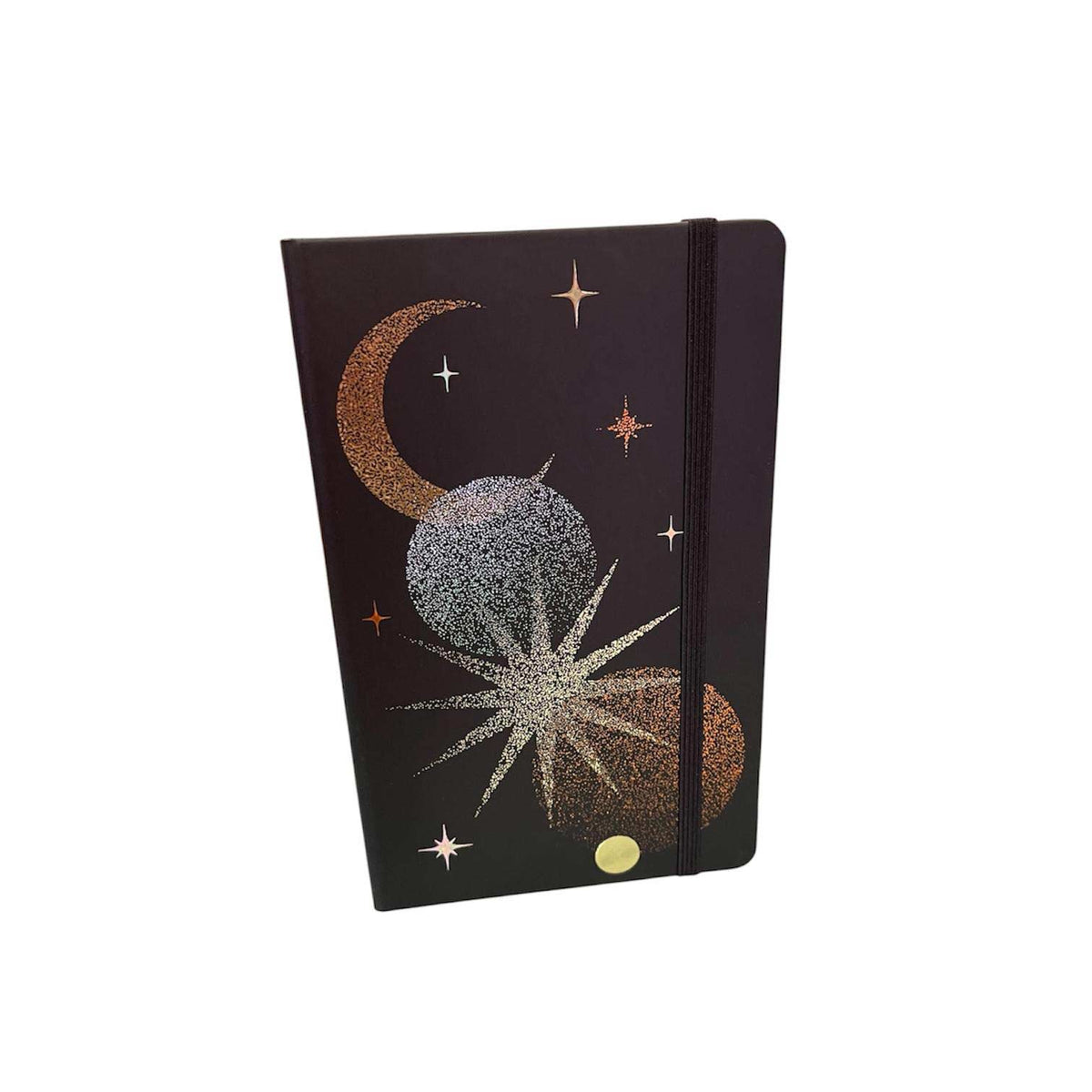 Copertina agenda 2027 Comix Allure Black Tarok con luna, pianeti e stelle e dettagli oro argento rame - foto 1