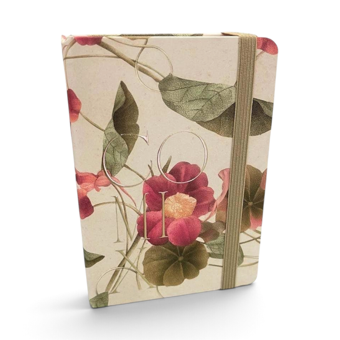 Copertina White Flowers con motivo floreale rosa, rosso e verde ed elastico laterale