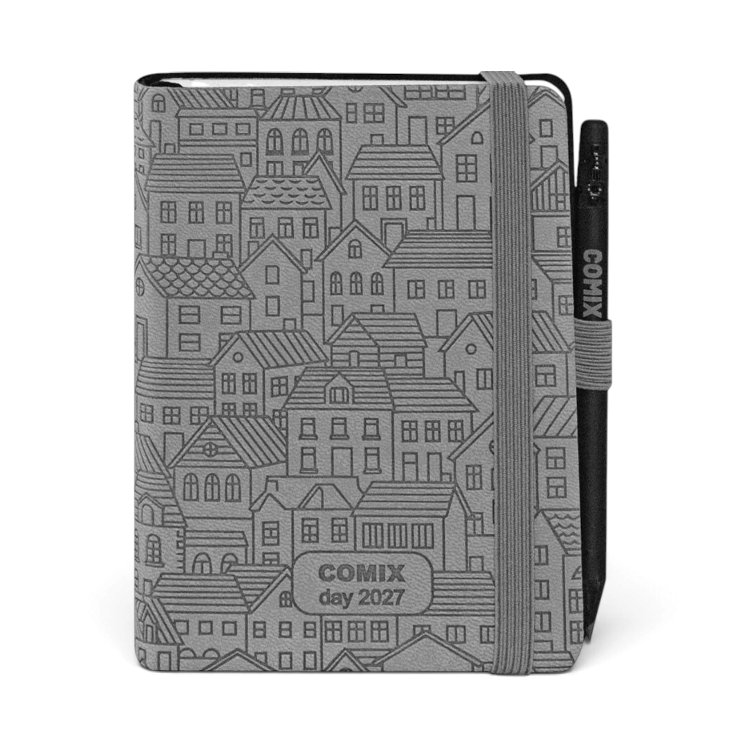 Agenda 2027 Comix Special Grey Houses formato 9,5x12,5 cm con portamatita e matita inclusa - foto 1