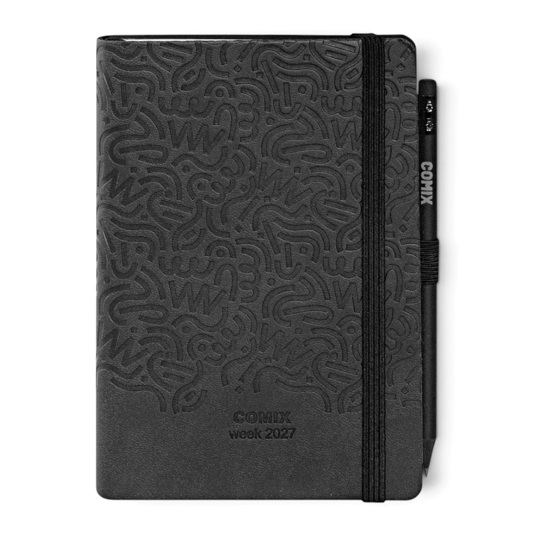 Copertina nera Black Sketch con motivo grafico tono su tono, agenda settimanale 2027 - foto 1