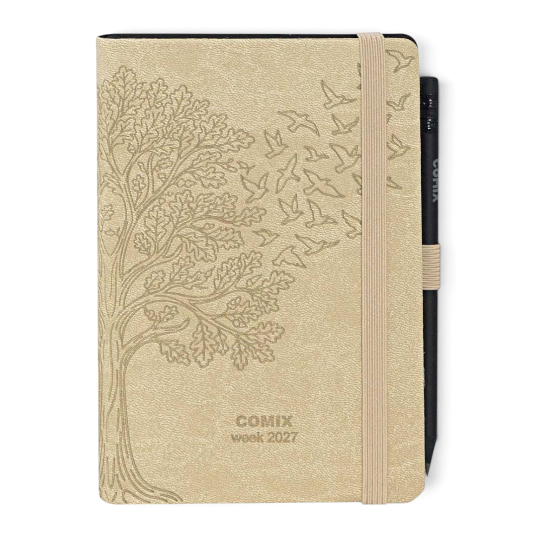 Agenda 2027 Comix Special Week Medium Sand Tree copertina sabbia con albero inciso e uccelli, formato 11x16 cm - foto 1