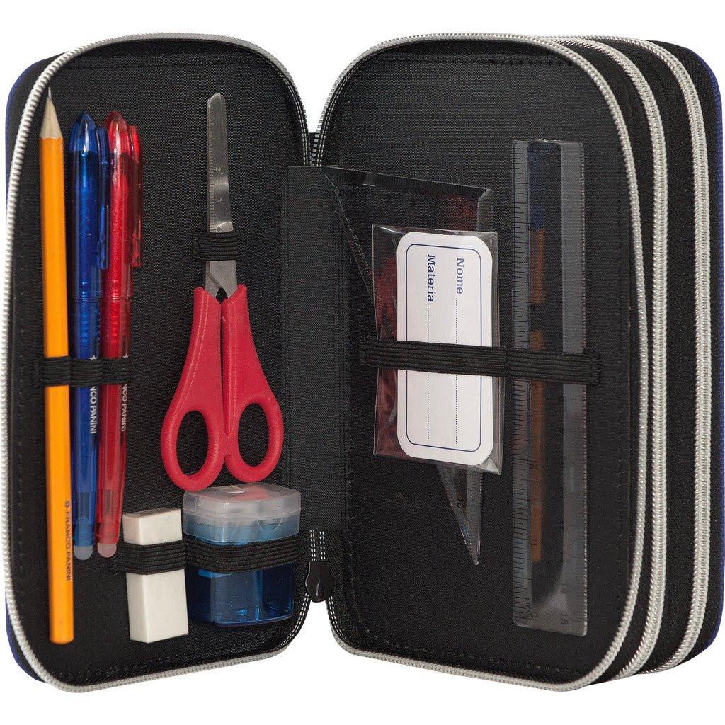 Astuccio 3 Zip Comix WBS Nero/Blu Completo 3 Scomparti.