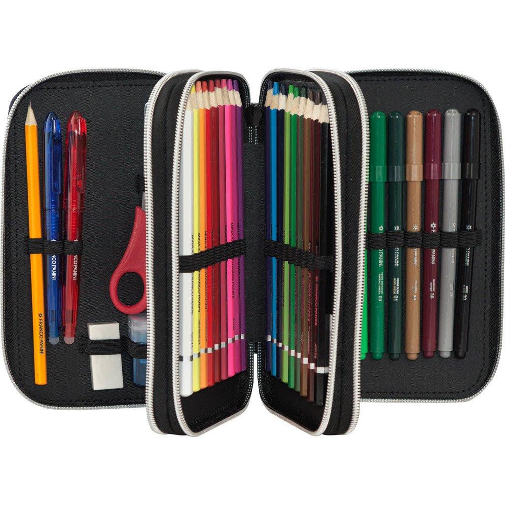 Astuccio 3 Zip Comix WBS Nero/Blu Completo 3 Scomparti.