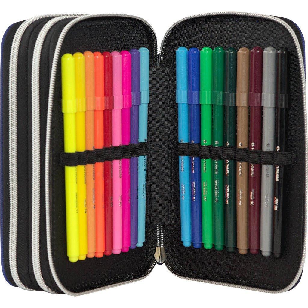 Astuccio 3 Zip Comix WBS Nero/Blu Completo 3 Scomparti.