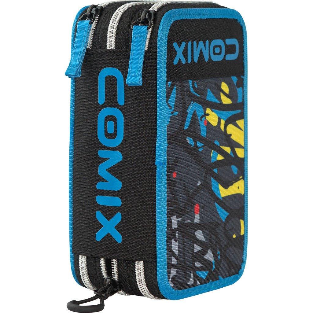 Astuccio 3 Zip Comix WBS Nero/Blu Completo 3 Scomparti.