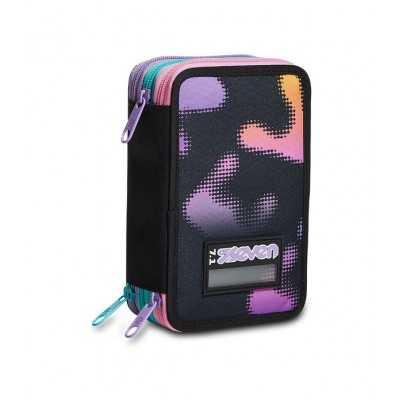Astuccio 3 Zip Seven Melt Girl Nero Viola con corredo.