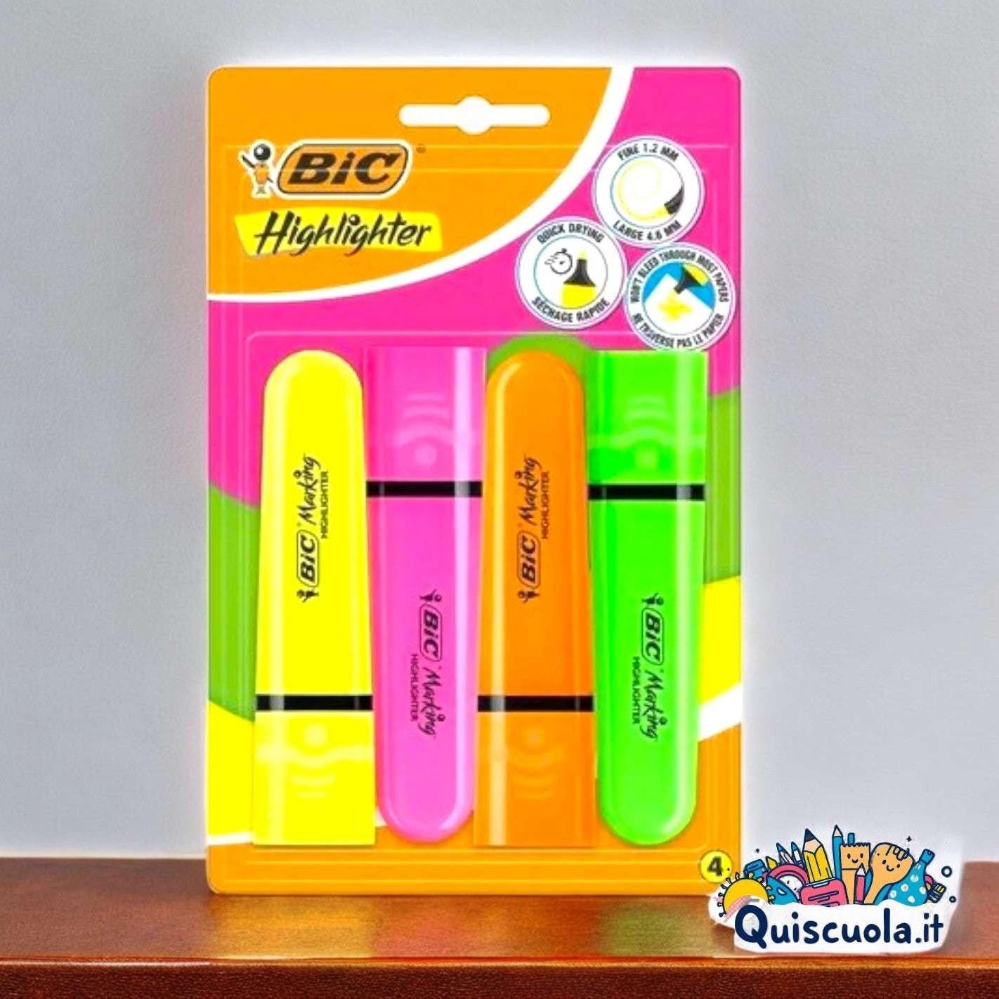 Set 4 Evidenziatori BIC Highlighter Pastel o Fluo.