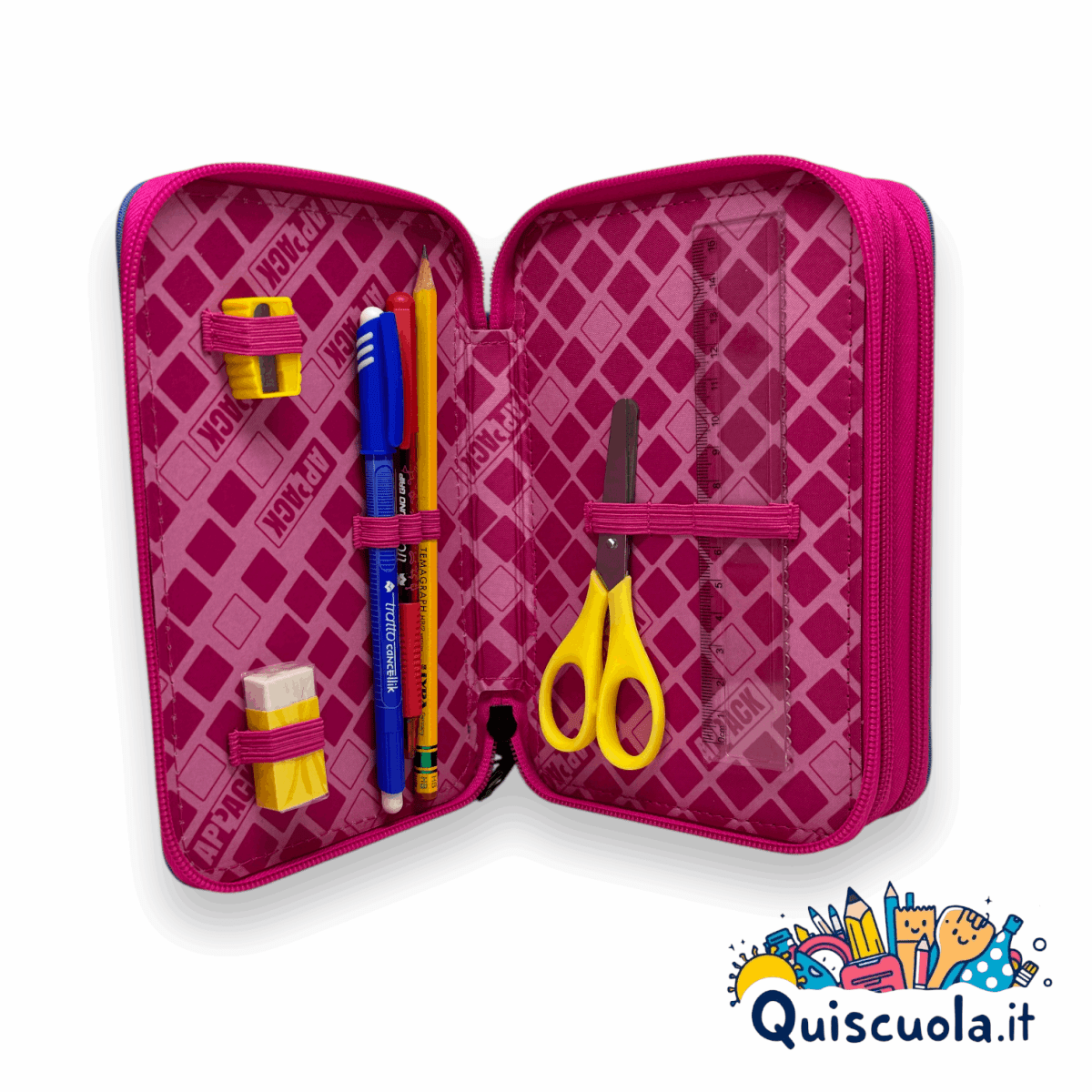 Astuccio 3 Zip Seven Multi - Shade Girl - Completo di 45 Accessori - Quiscuola