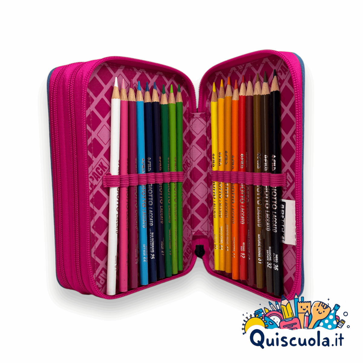 Astuccio 3 Zip Seven Multi - Shade Girl - Completo di 45 Accessori - Quiscuola