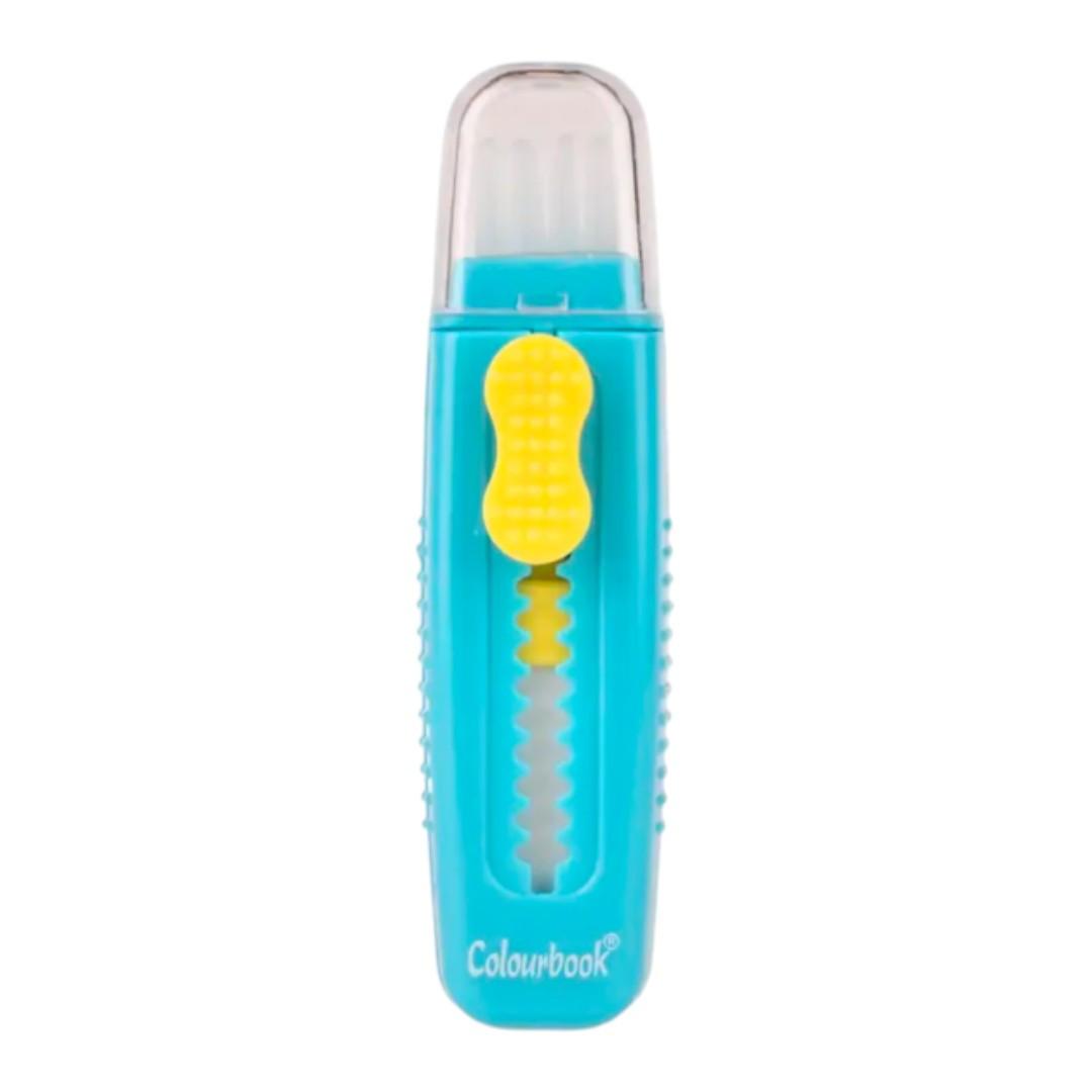 Gomma Colourbook Sweepy con spazzolino integrato per cancellare pulito.
