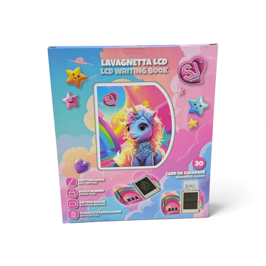 Lavagnetta LCD a libro SJ Gang con varianti Gattino, Unicorno, Astronauta e Drago - Unicorno - foto 3