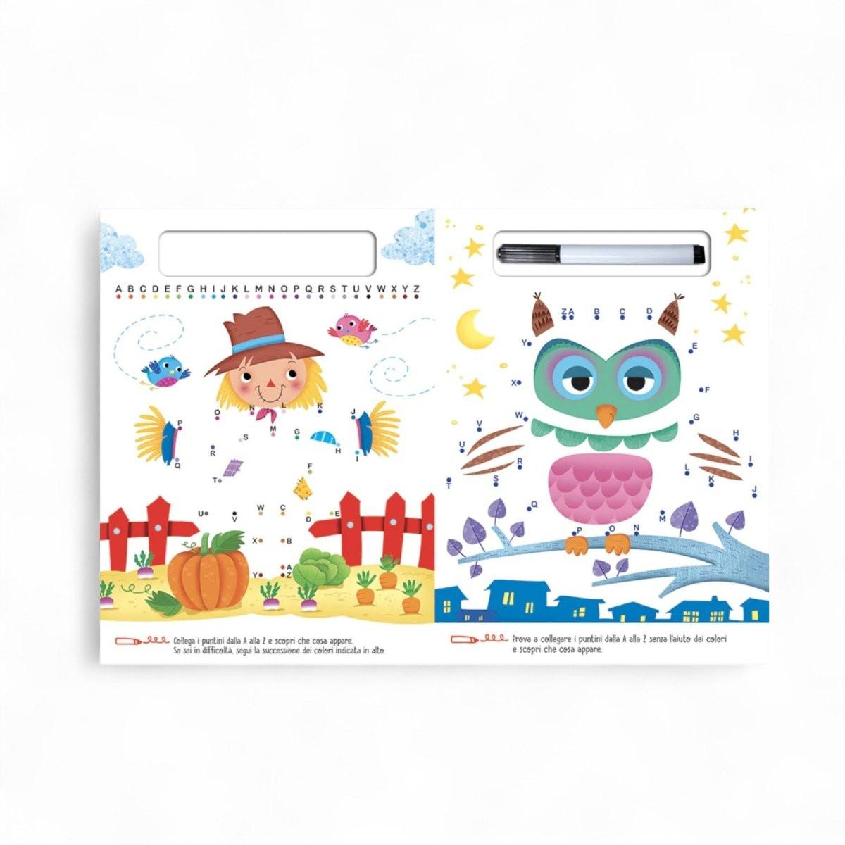 Libro lavagna Imparo le lettere e le parole Roberta Fanti con pennarello cancellabile.