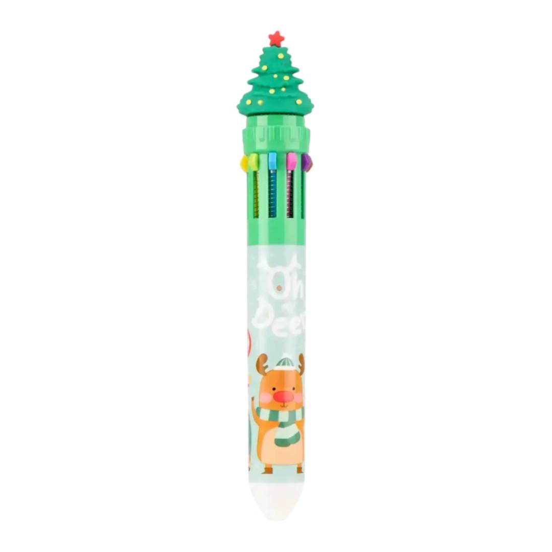 Penna a Sfera Natalizia 10 Colori – Colourbook con Topper Festivo.