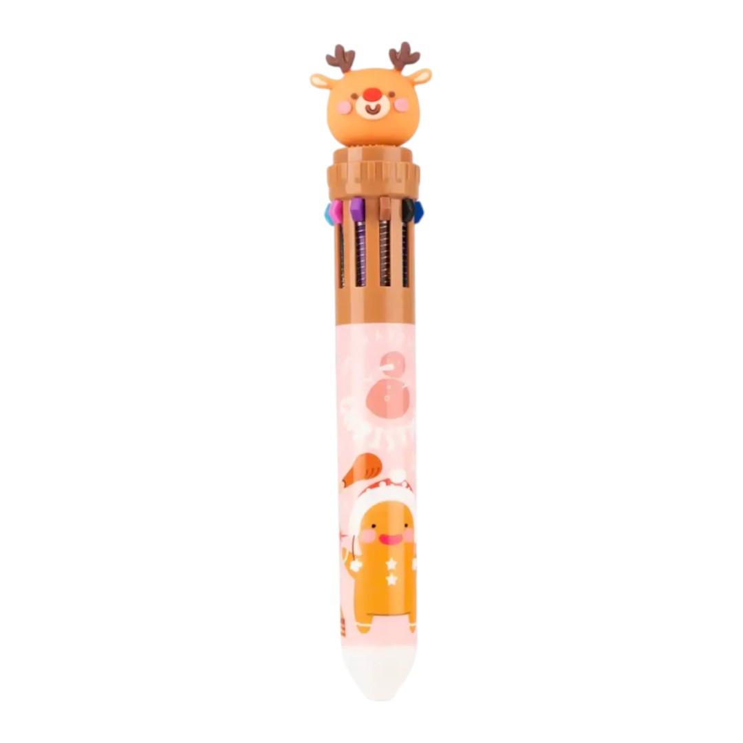 Penna a Sfera Natalizia 10 Colori – Colourbook con Topper Festivo.