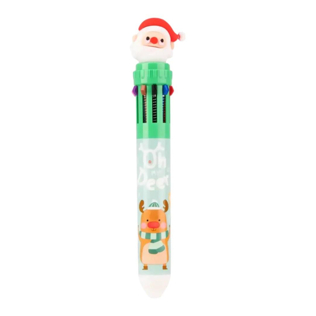 Penna a Sfera Natalizia 10 Colori – Colourbook con Topper Festivo.