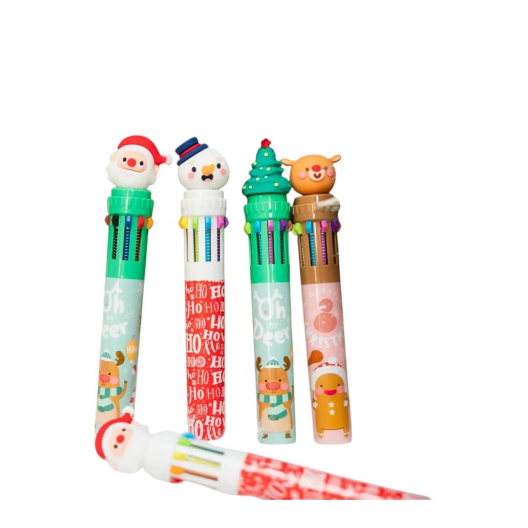 Penna a Sfera Natalizia 10 Colori – Colourbook con Topper Festivo.