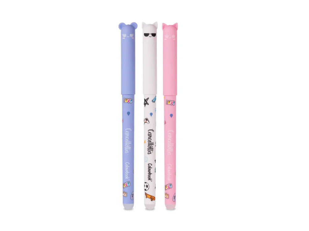 BAYTORY 8 Penne Gel Cancellabili Rotabili – Punta Fine 0,5 Mm, 4 Blu + 4 Nero, Con Gomma, Design Orso E Zampa Di Gatto – Per Appunti E Diario