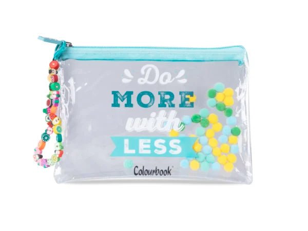 Soft Bubbles pochette trasparente con bollicine colorate.