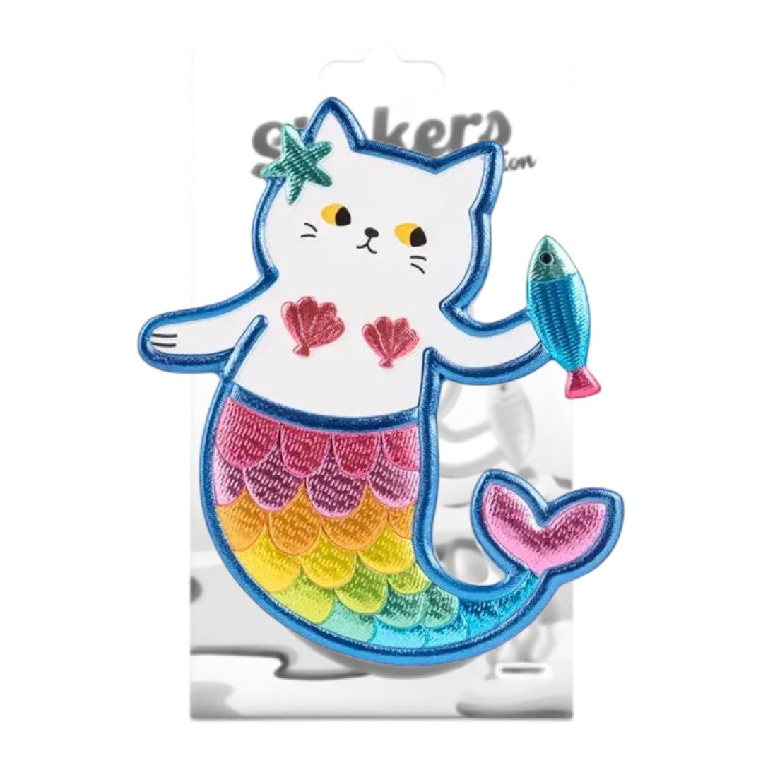 Quiscuola.it – Zaini, Astucci e Diari Scuola 3D mermaid cat sticker with rainbow tail and embroidered details