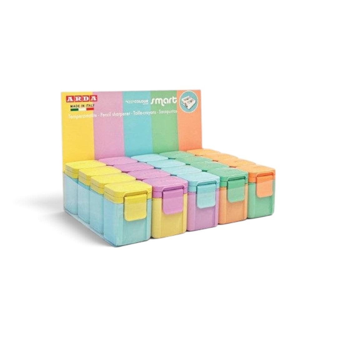 Quiscuola.it – Zaini, Astucci e Diari Scuola ARDA Bicolor 2.0 pencil sharpener display with pastel colored containers