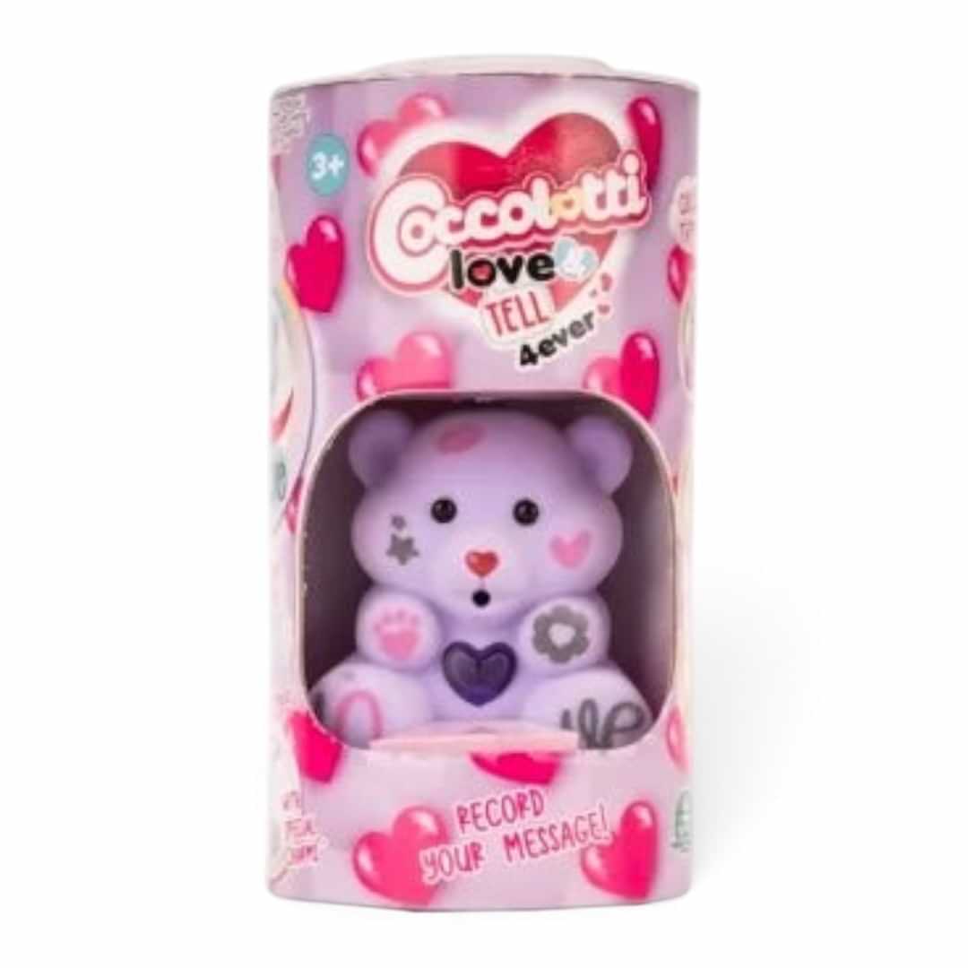 Quiscuola.it – Zaini, Astucci e Diari Scuola Coccolotti Love&Tell purple bear toy in heart-patterned gift packaging