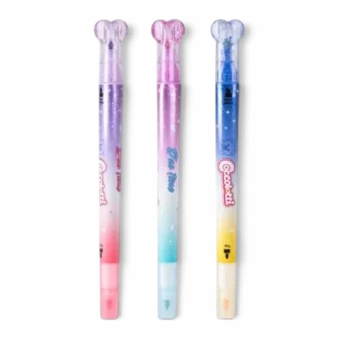 Quiscuola.it – Zaini, Astucci e Diari Scuola set of 3 Coccolotti duo tone glitter highlighters with heart-shaped caps
