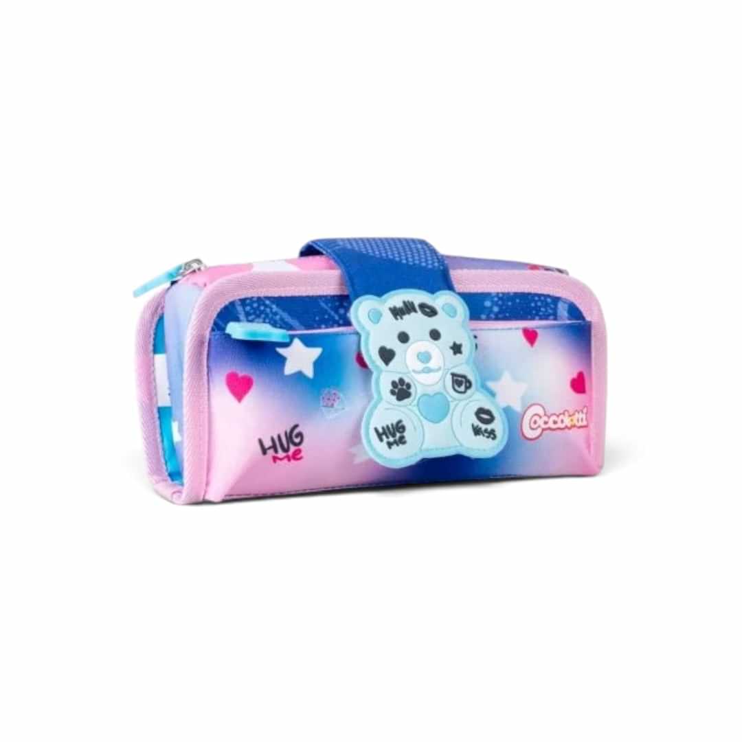 Quiscuola.it – Zaini, Astucci e Diari Scuola 2-in-1 Coccolotti pencil case with pink and blue bear print and charm