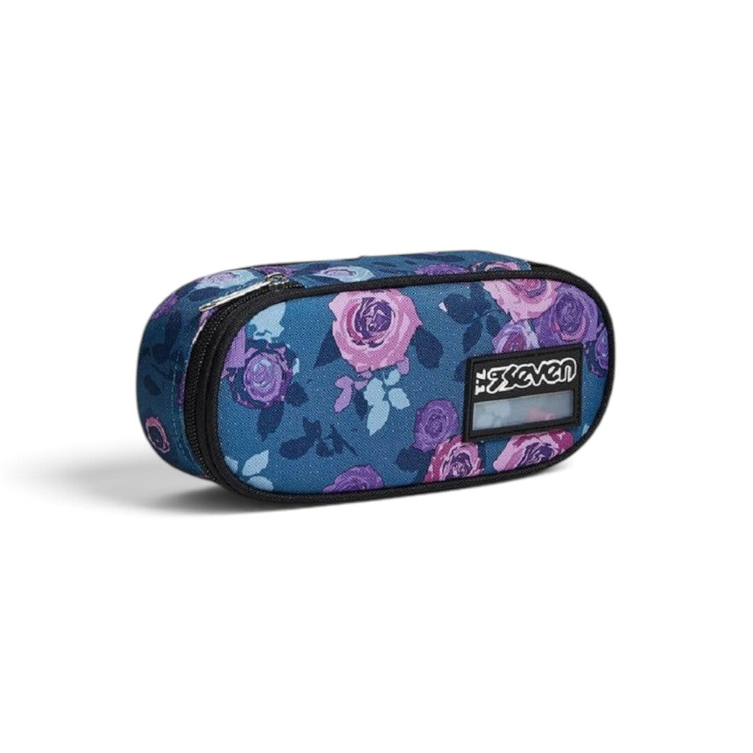 Quiscuola.it – Zaini, Astucci e Diari Scuola Round Plus pencil case in blue with a purple floral rose pattern