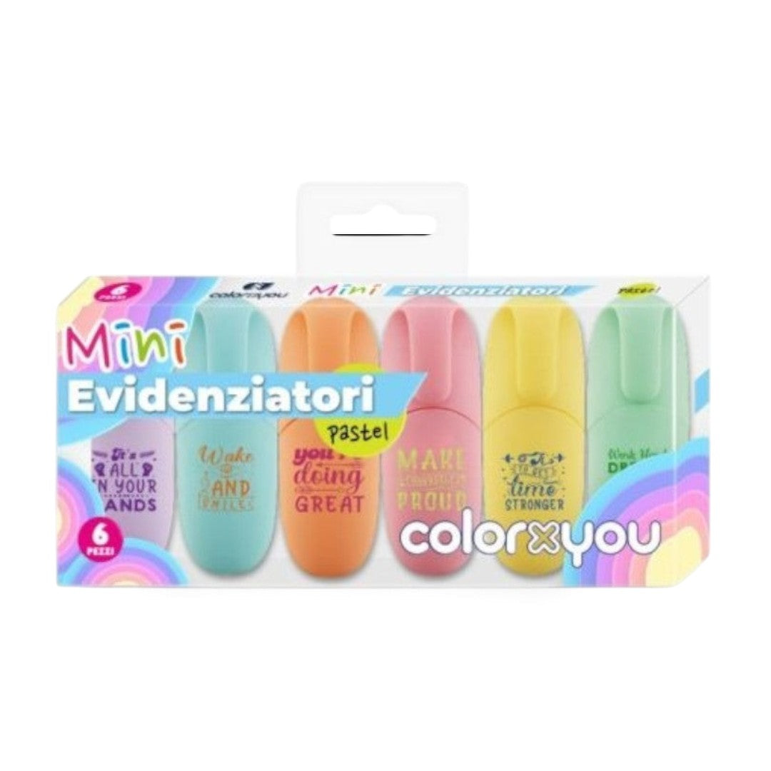 Quiscuola.it – Zaini, Astucci e Diari Scuola set of 6 Colorxyou mini pastel highlighters with motivational quotes